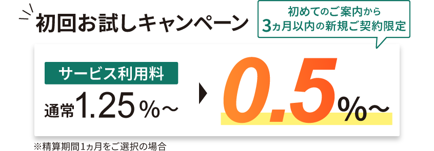 初めてのご案内から3ヵ月以内の新規ご契約限定 初回お試しキャンペーン