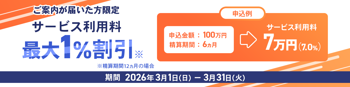 ご案内が届いた方限定サービス利用料最大1％割引