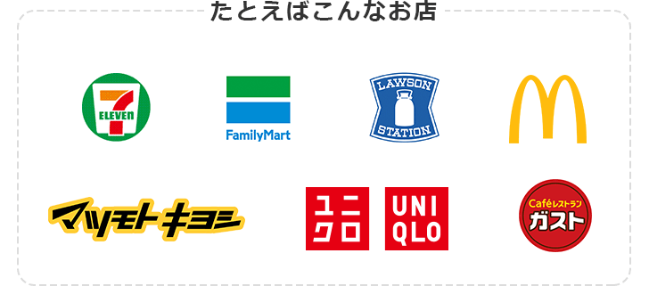 たとえばこんなお店 セブン‐イレブン ファミリーマート ローソン 日本マクドナルド マツモトキヨシ ユニクロ ガスト