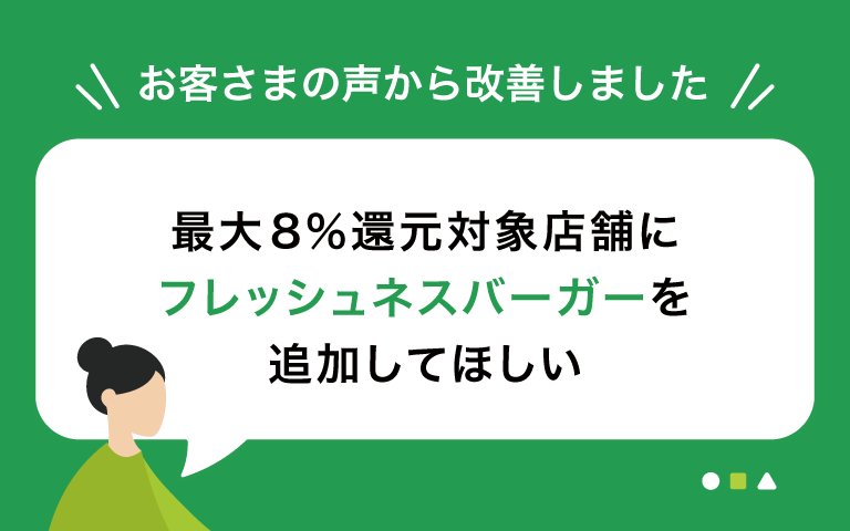 最大8％還元対象店舗にフレッシュネスバーガーを追加してほしい
