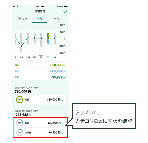 「食費」「交際費」などカテゴリ別内訳まで分かる