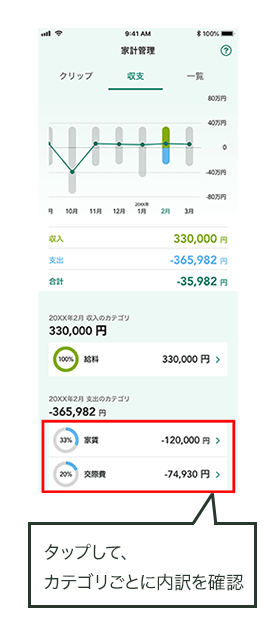 「食費」「交際費」などカテゴリ別内訳まで分かる