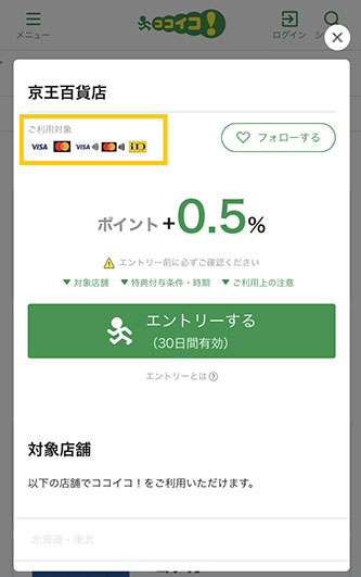ココイコ!ポイントの対象決済方法