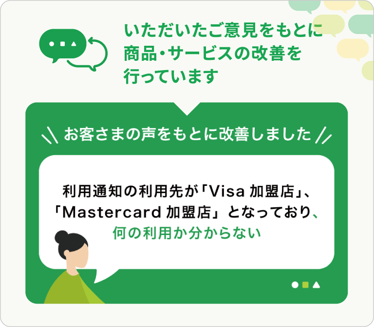 利用通知の利用先が「Visa加盟店」、「Mastercard加盟店」となっており、何の利用か分からない