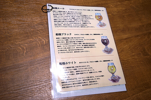 エールの説明が書かれたメニュー