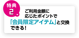 特典2 ご利用金額に応じたポイントで「会員限定アイテム」と交換できる！