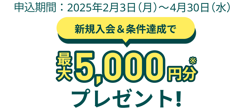 新規入会＆ご利用で最大6,000円相当プレゼント！