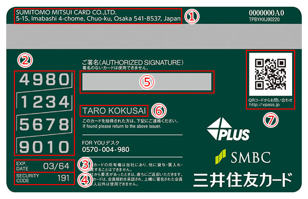 三井住友カードの裏面 イメージ