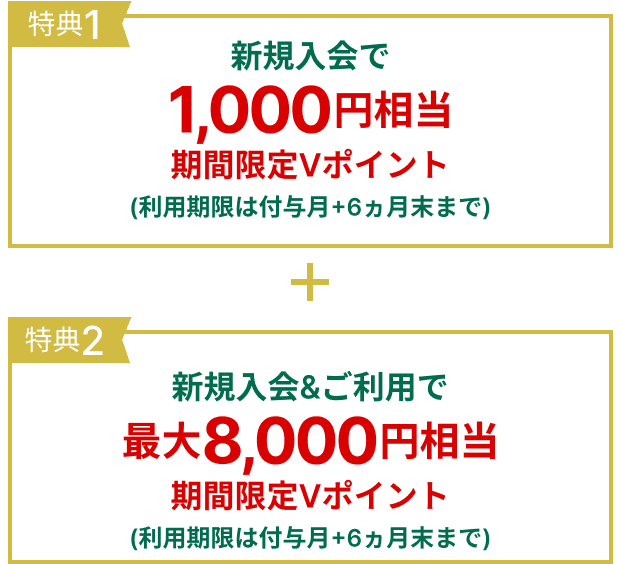 新規入会＆ご利用で最大5,000円相当期間限定Vポイント＋新規入会＆タッチ決済ご利用で最大3,000円分Vポイントギフトコード
