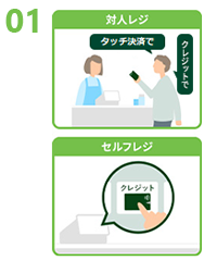 「クレジットで」「タッチ決済で」と伝える